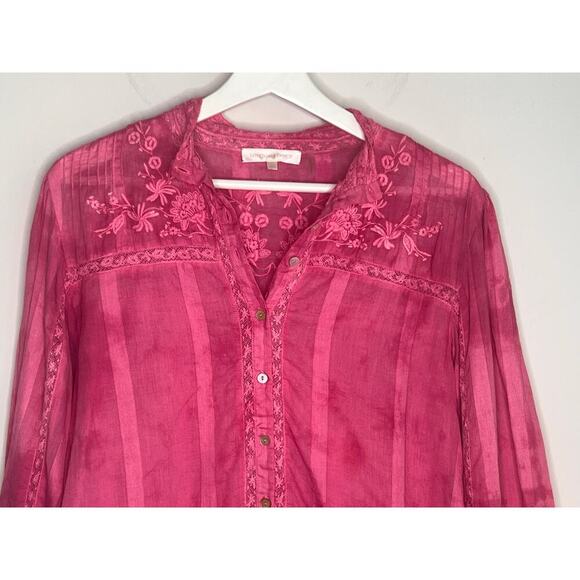 LoveShackFancy Ronda Embroidered Tie Dye Full Zip Blouse Pink Women's Size M - Picture 4 of 11
